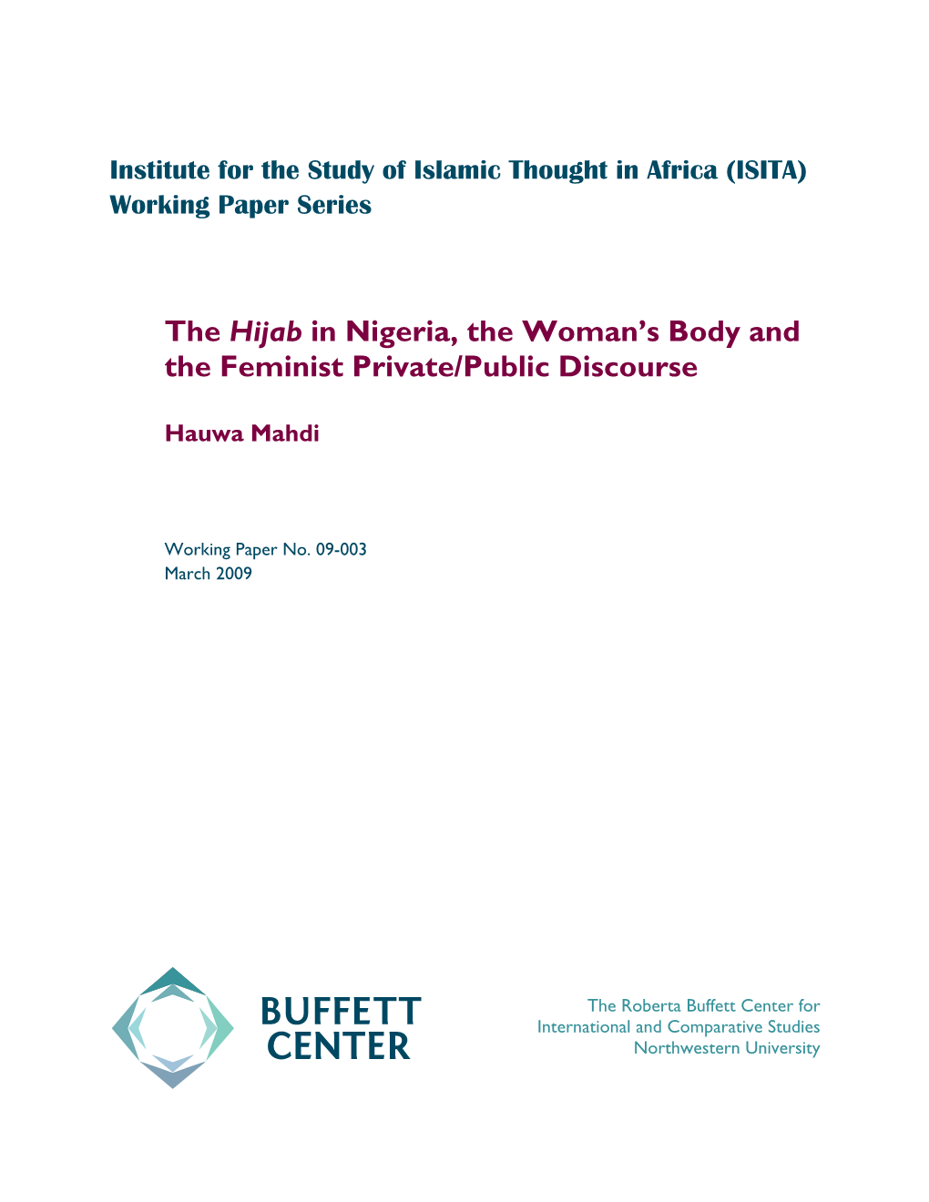 The Hijab in Nigeria, the Woman's Body and the Feminist Private