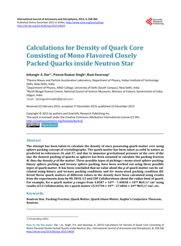 Calculations for Density of Quark Core Consisting of Mono Flavored Closely Packed Quarks Inside Neutron Star