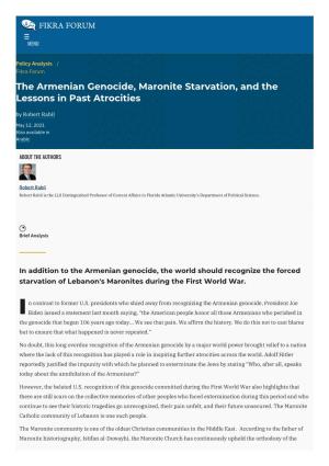 The Armenian Genocide, Maronite Starvation, and the Lessons in Past Atrocities | the Washington Institute