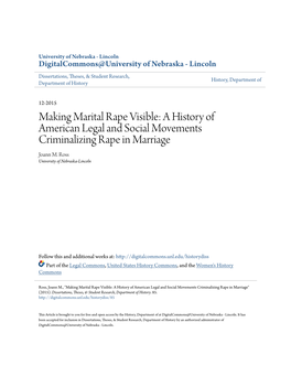 Making Marital Rape Visible: a History of American Legal and Social Movements Criminalizing Rape in Marriage Joann M