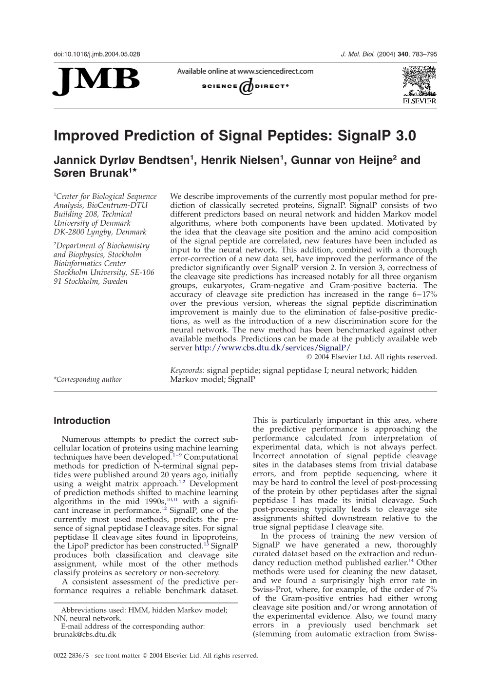 Improved Prediction of Signal Peptides: Signalp 3.0