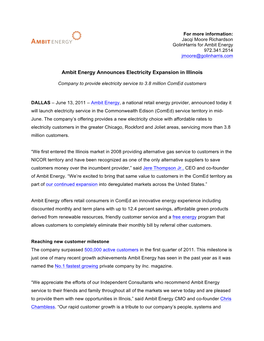 Comed Launch Release Ambit Energy