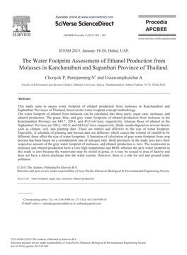The Water Footprint Assessment of Ethanol Production from Molasses in Kanchanaburi and Supanburi Province of Thailand