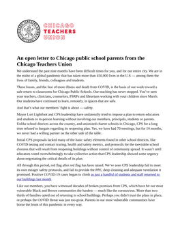 An Open Letter to Chicago Public School