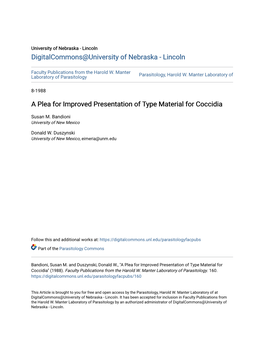 A Plea for Improved Presentation of Type Material for Coccidia