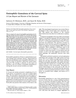 Eosinophilic Granuloma of the Cervical Spine a Case Report and Review of the Literature