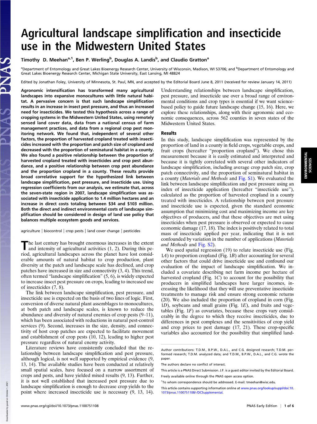 Agricultural Landscape Simplification and Insecticide Use in The