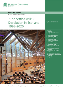 "The Settled Will"? Devolution in Scotland, 1998-2020