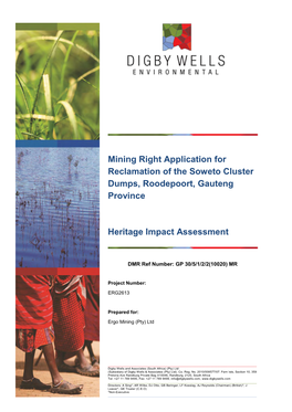 Mining Right Application for Reclamation of the Soweto Cluster Dumps, Roodepoort, Gauteng Province