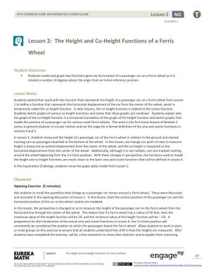 Lesson 2: the Height and Co-Height Functions of a Ferris Wheel