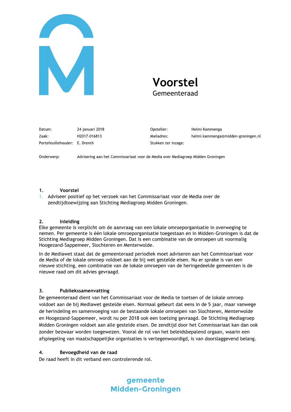 Voorstel Gemeenteraad