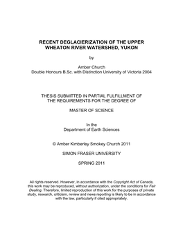 Recent Deglacierization of the Upper Wheaton River Watershed, Yukon