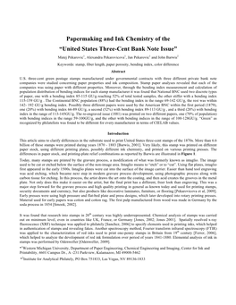 Papermaking and Ink Chemistry of the “United States