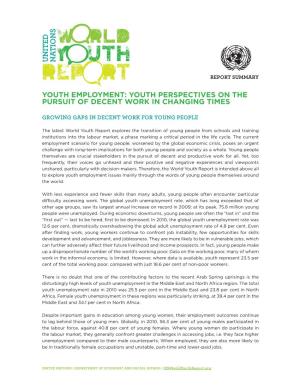 Youth Employment: Youth Perspectives on the Pursuit of Decent Work in Changing Times
