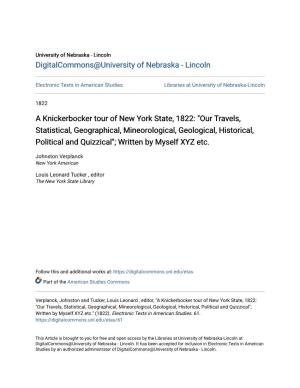 A Knickerbocker Tour of New York State, 1822: "Our Travels, Statistical