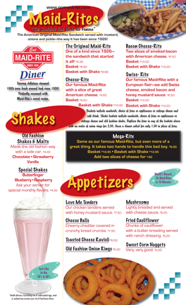 Shakes Maid-Rites Appetizers
