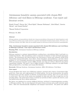 Autoimmune Hemolytic Anemia Associated with Vitamin B12