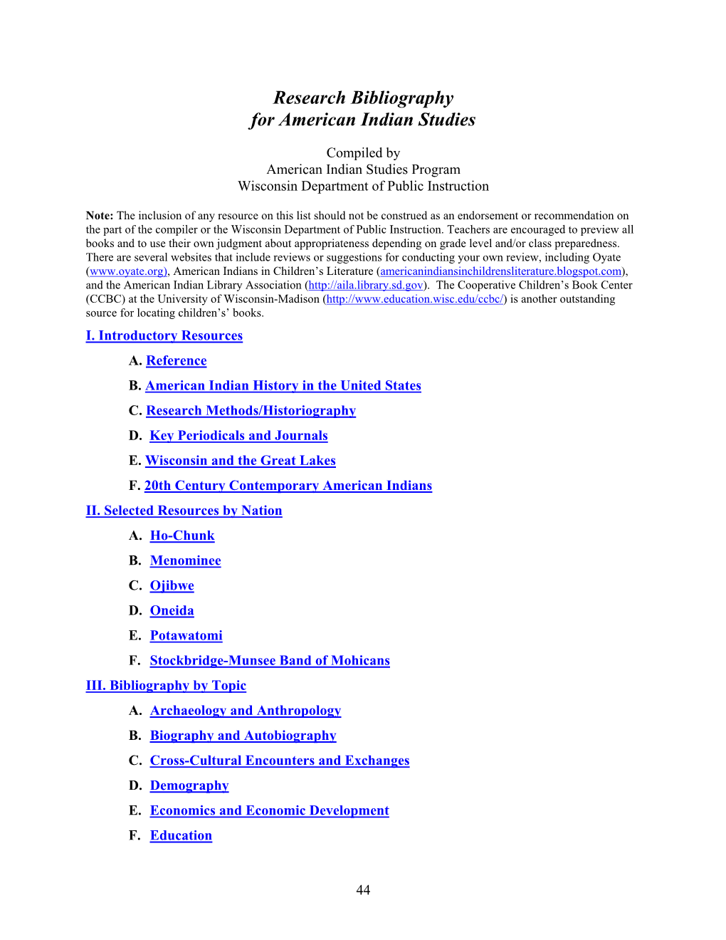 Research Bibliography for American Indian Studies