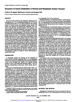 Enzymes of Uracil Catabolism in Normal and Neoplastic Human Tissues1 / Fardos N