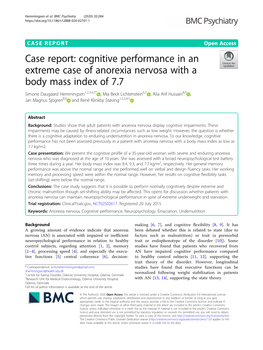 Cognitive Performance in an Extreme Case of Anorexia