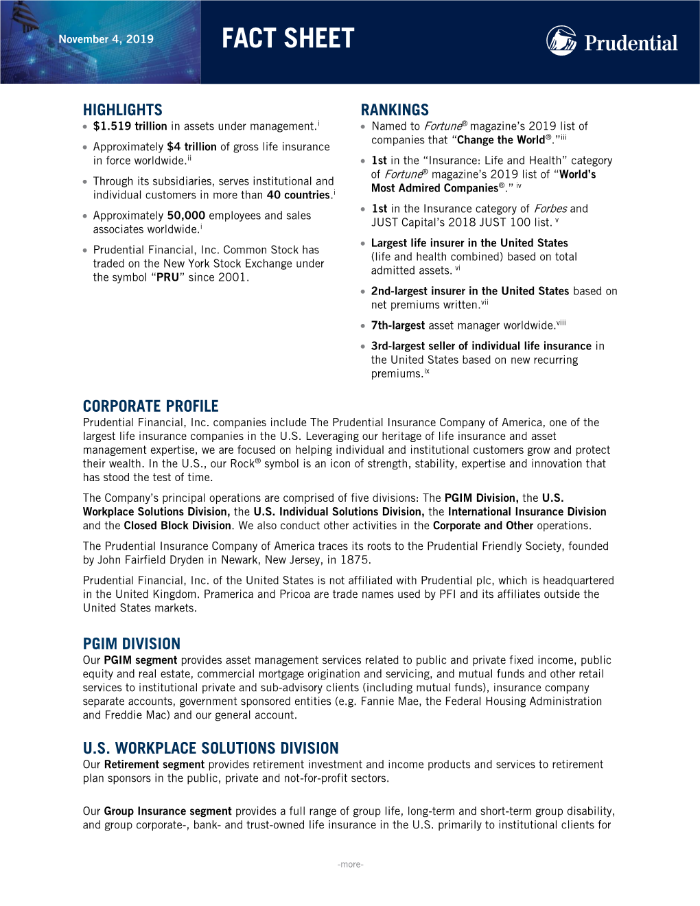 Prudential Fact Sheet