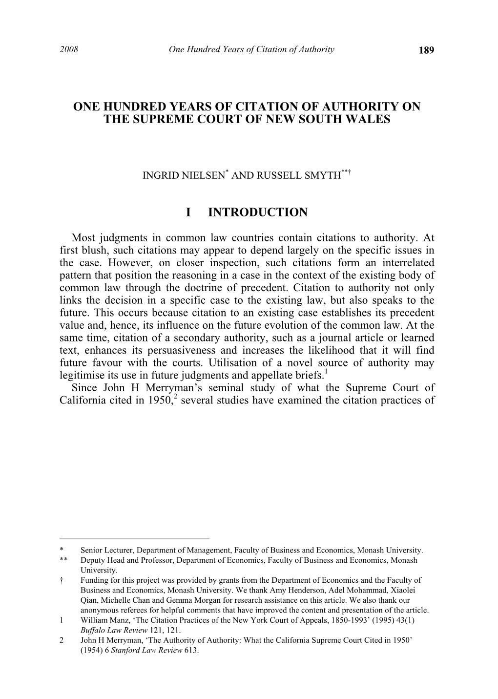 One Hundred Years of Citation of Authority on the Supreme Court of New South Wales