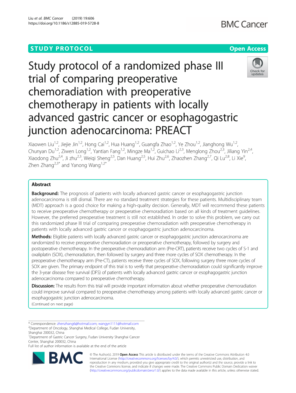 Study Protocol of a Randomized Phase III Trial of Comparing Preoperative