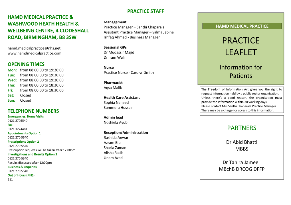 Practice Leaflet for Patients