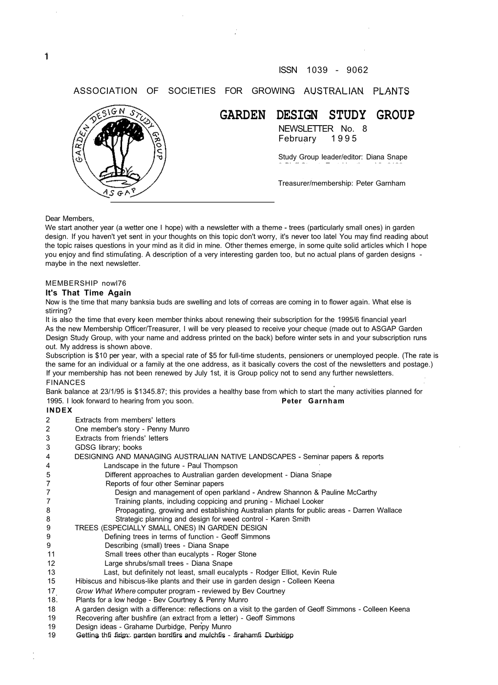 GARDEN DESIGN STUDY GROUP NEWSLETTER No