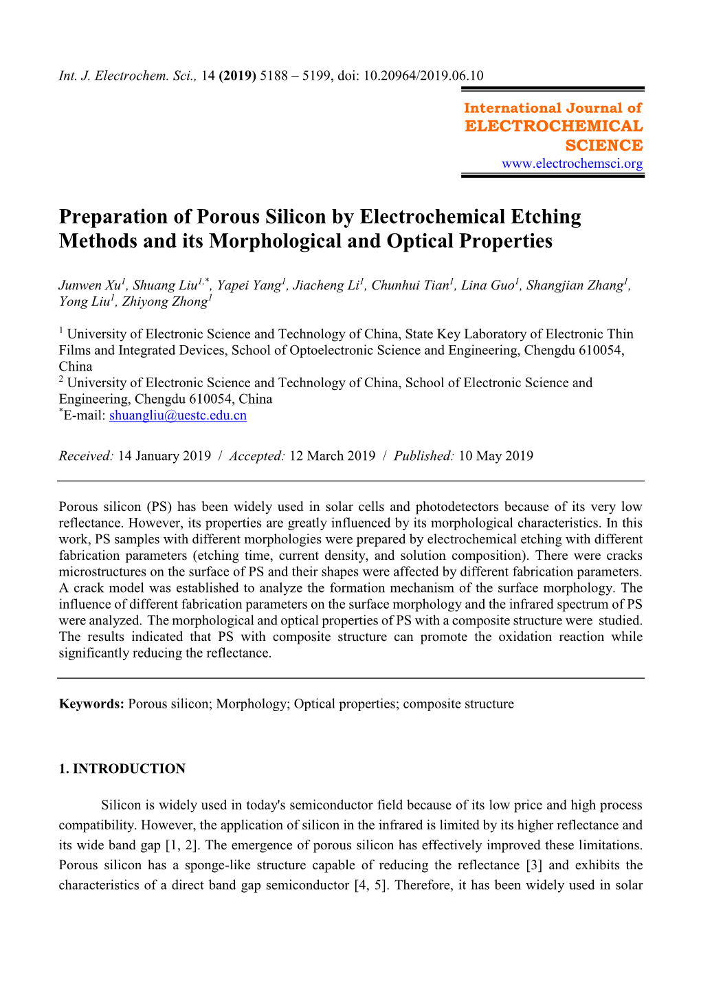 Preparation of Porous Silicon by Electrochemical Etching Methods and Its Morphological and Optical Properties