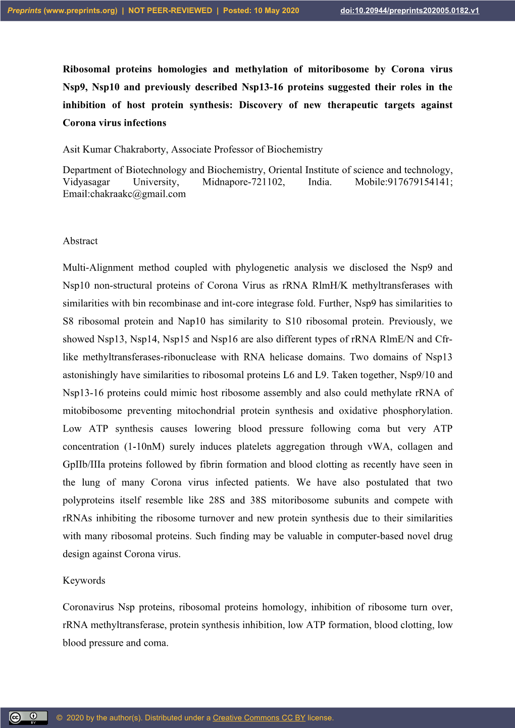 Ribosomal Proteins Homologies and Methylation of Mitoribosome By