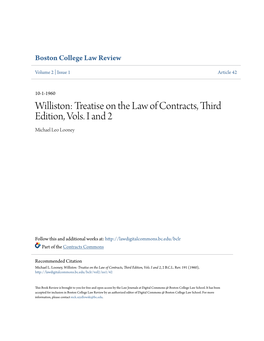 Williston: Treatise on the Law of Contracts, Third Edition, Vols. I and 2 Michael Leo Looney
