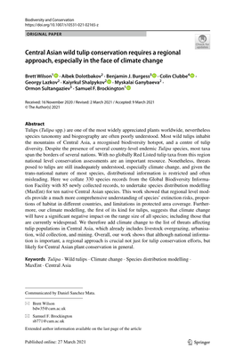 Central Asian Wild Tulip Conservation Requires a Regional Approach, Especially in the Face of Climate Change