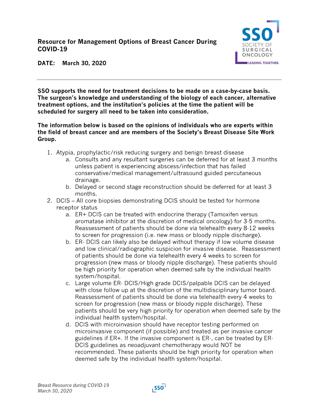 Resource for Management Options of Breast Cancer During COVID-19