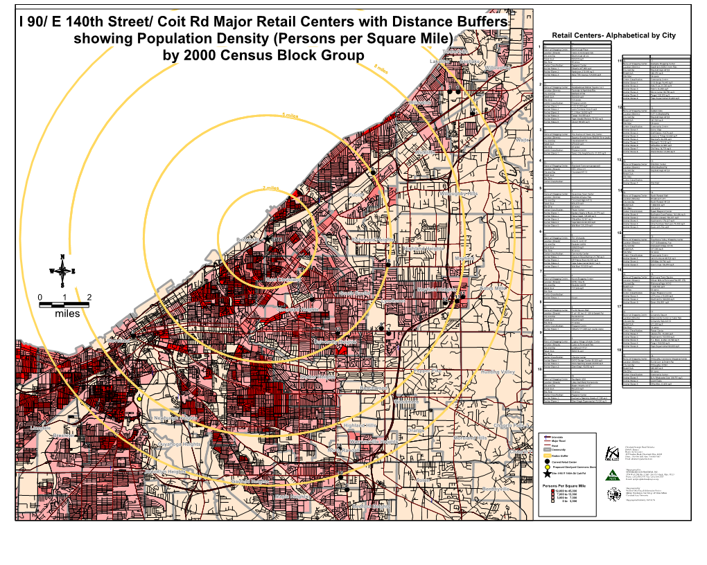 I 90/ E 140Th Street/ Coit Rd Major Retail Centers with Distance Buffers