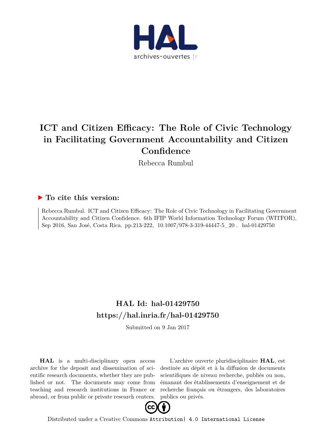 ICT and Citizen Efficacy: the Role of Civic Technology in Facilitating Government Accountability and Citizen Confidence