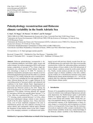 Paleohydrology Reconstruction and Holocene Climate Variability in The