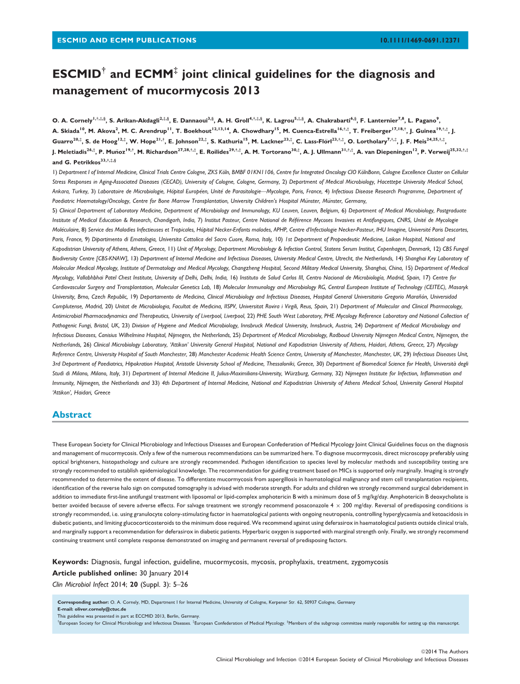 ESCMID and ECMM Joint Clinical Guidelines for the Diagnosis and Management of Mucormycosis 2013