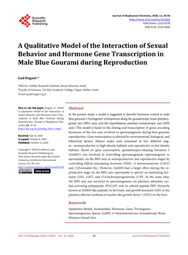 A Qualitative Model of the Interaction of Sexual Behavior and Hormone Gene Transcription in Male Blue Gourami During Reproduction