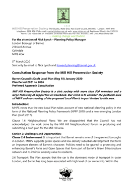 MHPS Submission on Local Plan Consultation March 2020