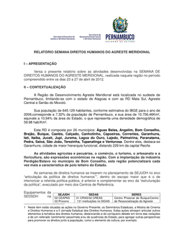 APRESENTAÇÃO Versa O Presente Relatório Sobre As Atividades De