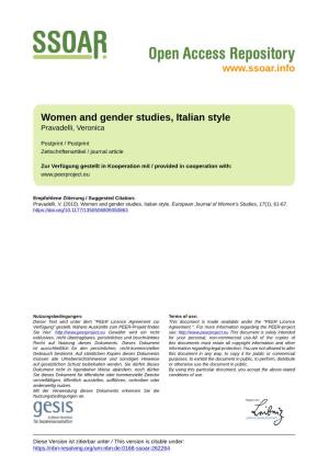 Women and Gender Studies, Italian Style Pravadelli, Veronica