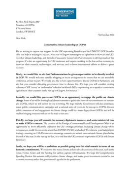 Rt Hon Alok Sharma MP President of COP26 1 Victoria Street London, SW1H 0ET 7Th October 2020 Dear Alok