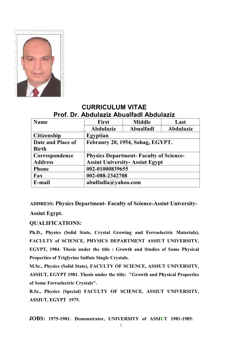 CURRICULUM VITAE Prof