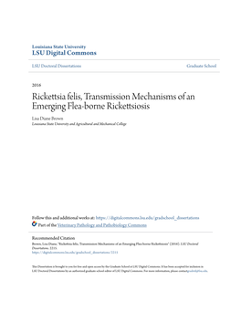 Rickettsia Felis, Transmission Mechanisms of an Emerging Flea-Borne Rickettsiosis Lisa Diane Brown Louisiana State University and Agricultural and Mechanical College