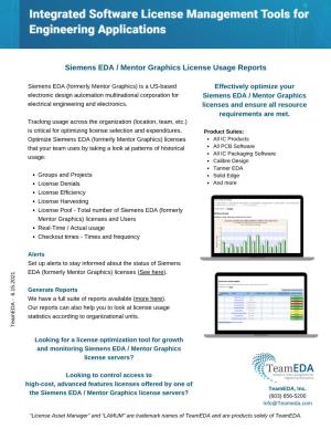 Siemens EDA / Mentor Graphics License Usage Reports