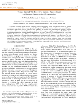 Tomato Spotted Wilt Tospovirus Genome Reassortment and Genome Segment-Specific Adaptation