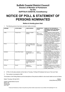Notice of Poll & Statement of Persons Nominated