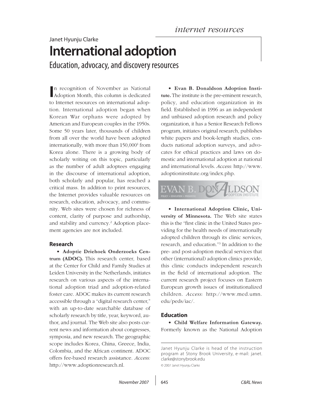 International Adoption Education, Advocacy, and Discovery Resources