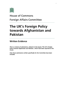 The UK's Foreign Policy Towards Afghanistan and Pakistan